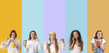 Arka planda kahve içen kadınlar.