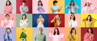 Renkli arka planda bir grup genç Asyalı