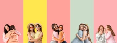 Renkli arka planda bir grup mutlu kadın. Dostluk Günü