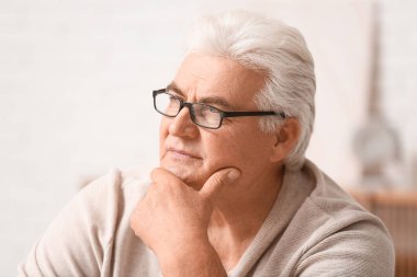 Evdeki yakışıklı yaşlı adamın portresi.