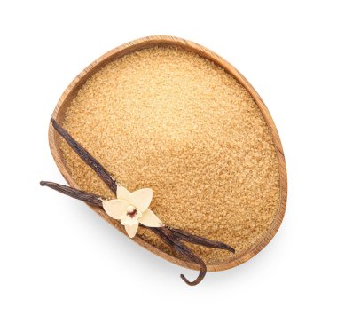 Beyaz zemin üzerinde tatlı vanilya şekeri tabağı, üst görünüm