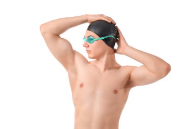 Beyaz arkaplanda erkek yüzücü