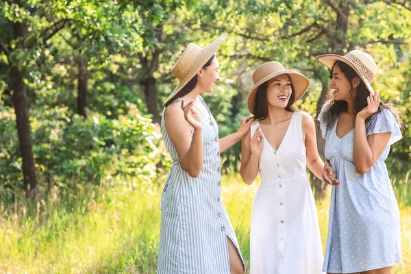 Parkta piknik yapan mutlu bayan arkadaşlar