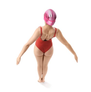 Beyaz arkaplanda kadın yüzücü