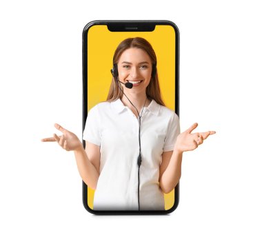 Renk arkaplanındaki kadın teknik destek aracı