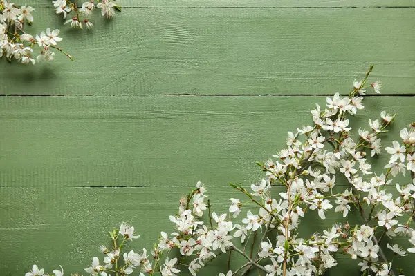 Yeşil ahşap arka planda güzel ağaç dalları