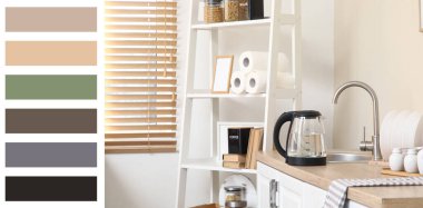 Mutfaktaki lavabonun yanında suyu olan elektrikli çaydanlık.