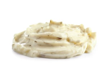 Beyaz arka planda izole edilmiş lezzetli işlenmiş peynir