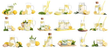Beyaz arka planda taze limonata seti
