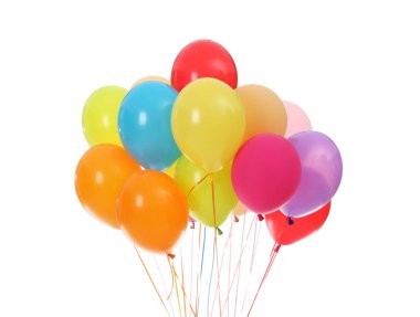 Beyaz arka planda bir sürü renkli hava balonu