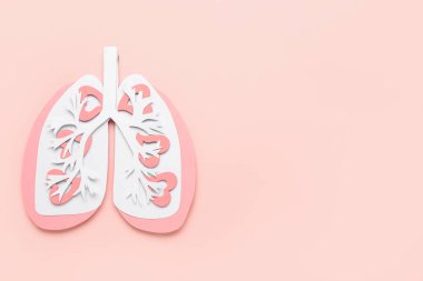 Paper lungs on pink background