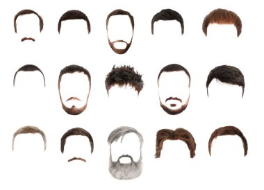 Beyaz arkaplandaki tasarımcılar için erkek saç modelleri