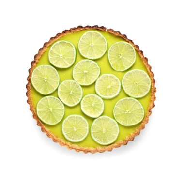 Beyaz arka planda izole edilmiş lezzetli limonlu tart.