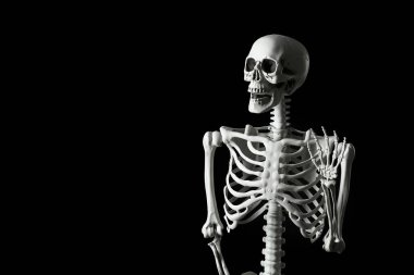 Siyah arka planda korkunç insan iskeleti