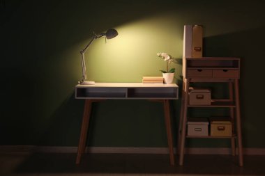 Parlayan lamba, çiçek ve kitaplarla rahat.