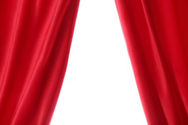 Beyaz arka plan üzerinde izole kırmızı kadife perdeler