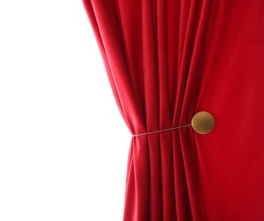 Beyaz arkaplanda kırmızı kadife perde izole