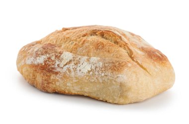 Beyaz arka planda izole edilmiş bir somun lezzetli ekmek.