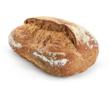 Beyaz arka planda izole edilmiş bir somun lezzetli çavdar ekmeği.