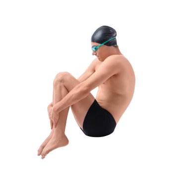 Beyaz arkaplanda erkek yüzücü