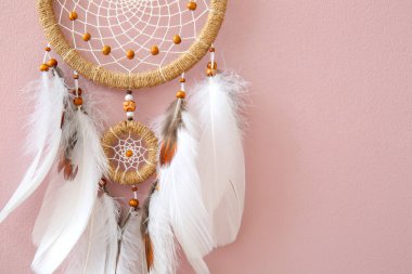 Pembe duvarda asılı düş kapanı, yakın plan.