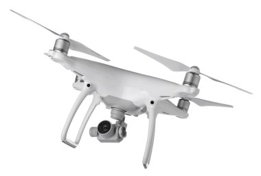 Modern uçan kuadkopter beyaz arkaplanda izole edildi