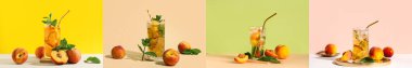 Arka planda taze şeftalili limonata kolajı