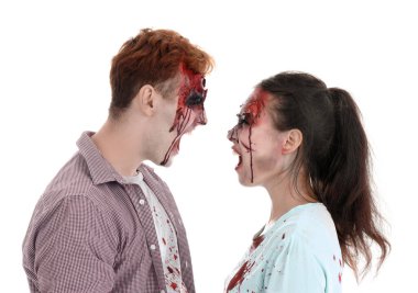 Beyaz arka plan üzerinde korkunç zombiler