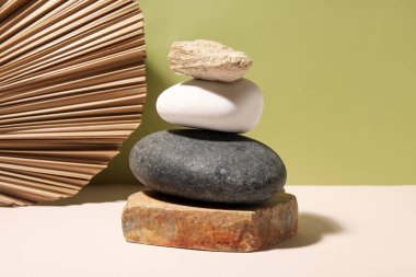 Renkli arkaplanda farklı deniz taşları yığını