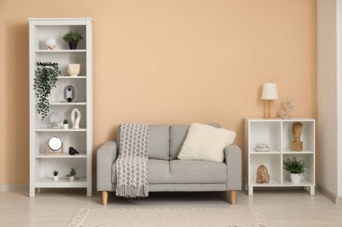 Kanepeli modern oturma odasının şık bir iç mekanı.