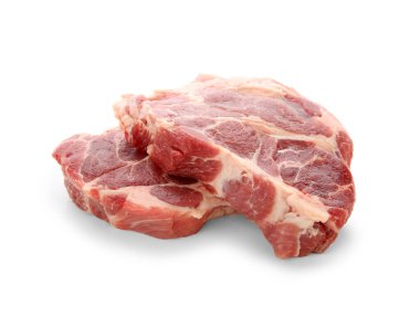 Fresh raw steaks on white background
