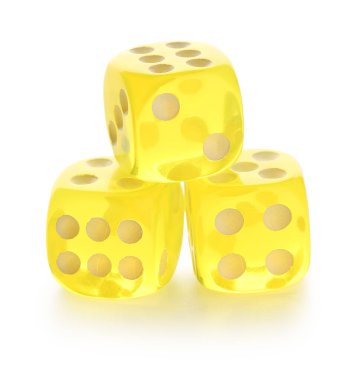 Beyaz arkaplanda sarı oyun zarları