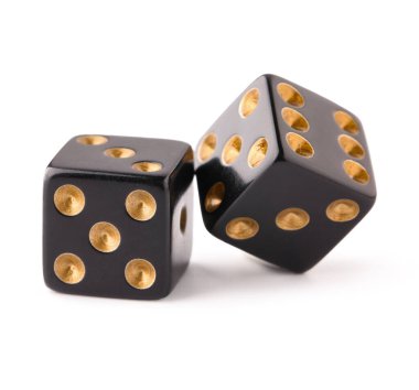 Siyah oyun zarları beyaz arkaplanda izole edildi