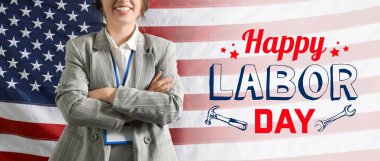 ABD bayrağına karşı bayan teknik destek ajanı. İşçi Bayramı kutlamaları