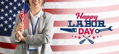 ABD bayrağına karşı bayan teknik destek ajanı. İşçi Bayramı kutlamaları