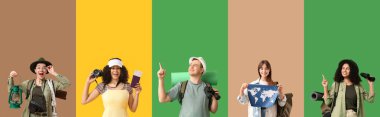 Genç gezginlerin renk arkaplanı kolajı
