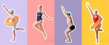 Renkli arkaplanda yüzücüler kümesi