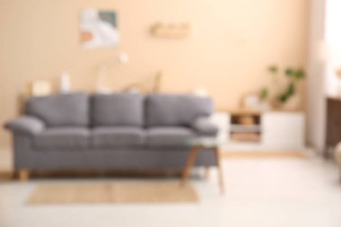 Oturma odasındaki rahat kanepe ve kahve masası. Bulanık görünüm