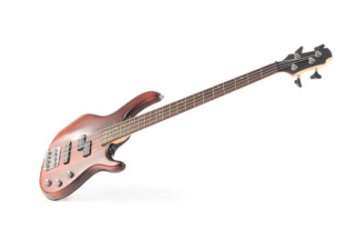 Beyaz arkaplanda kahverengi elektro gitar