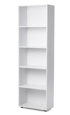 Beyaz arkaplanda boş raf birimi