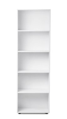 Beyaz arkaplanda boş raf birimi