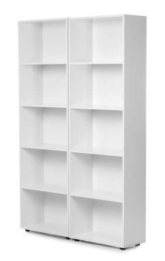 Beyaz arkaplanda boş raf birimi