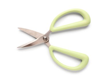 Beyaz arka planda makas. Bahçe aletleri. Üst görünüm