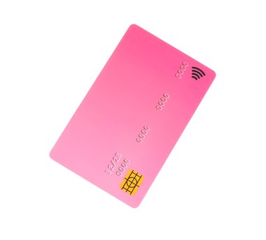 Beyaz arka planda pembe bir kredi kartı.