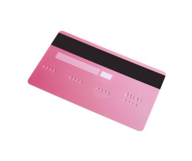 Beyaz arkaplanda pembe bir kredi kartı, arka plan