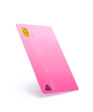 Beyaz arka planda pembe kredi kartı