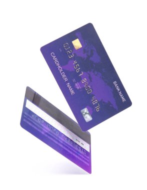 Beyaz arka planda mavi kredi kartları uçuyor