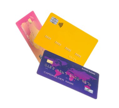 Beyaz arka planda farklı kredi kartları kullanılıyor