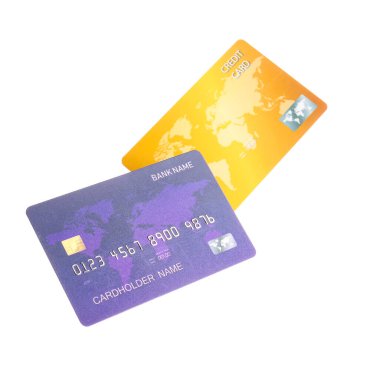 Beyaz arka planda kredi kartları uçuyor