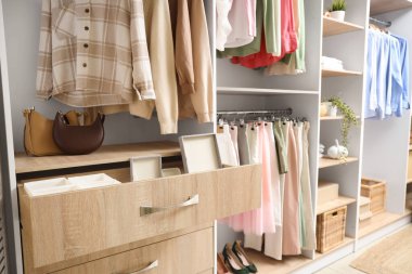 Dolabında mücevher organizatörleri olan açık bir çekmece.